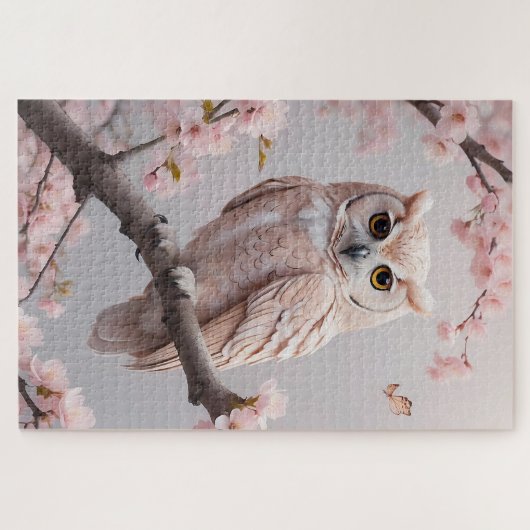 ドリームピンクさくらんぼフクロウ ジグソーパズル (横)