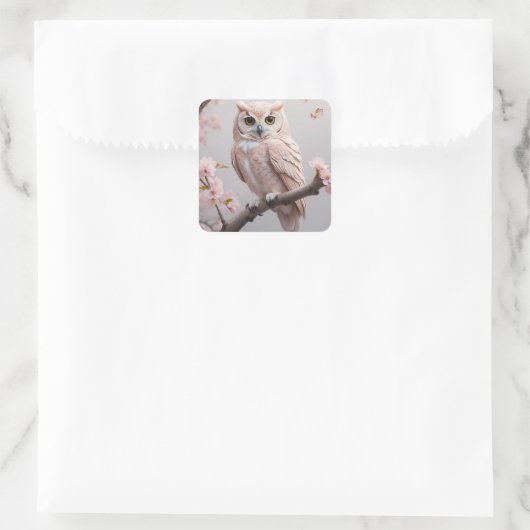 ドリームピンクさくらんぼフクロウ スクエアシール (バッグ)