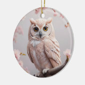 ドリームピンクさくらんぼフクロウ セラミックオーナメント (左)