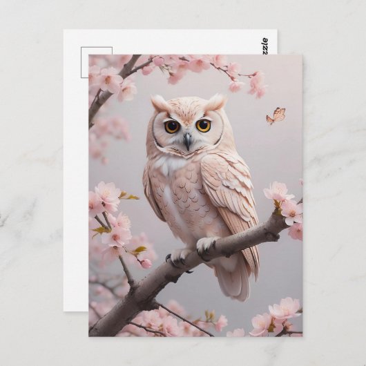 ドリームピンクさくらんぼフクロウ ポストカード (正面/裏面)