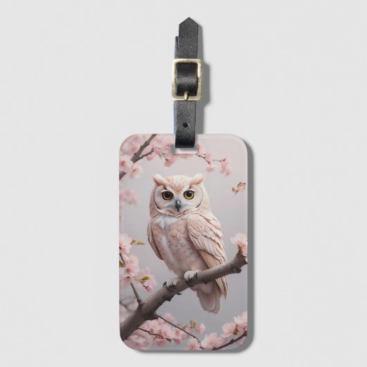 ドリームピンクさくらんぼフクロウ ラゲッジタグ (正面縦)