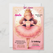 ドリームピンクのトゥチュシックな女の子バレリーナ1st誕生日 招待状 (正面)