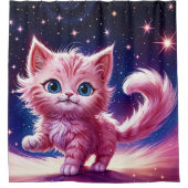 ドリームピンクキッテンペット子供部屋ユニークデザイン シャワーカーテン (正面)