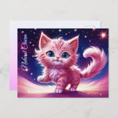 ドリームピンクキッテンペット子供部屋ユニークデザイン ポストカード (正面/裏面)