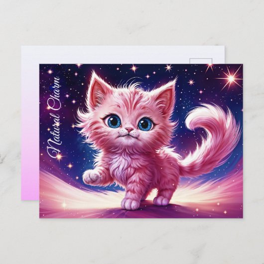 ドリームピンクキッテンペット子供部屋ユニークデザイン ポストカード (正面/裏面)