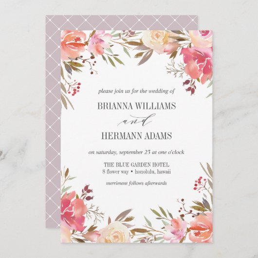 ドリームピンク | Boho Chic Flowers 結婚's 招待状 (正面/裏面)