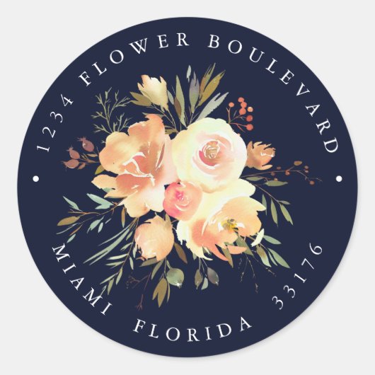 ドリームピーチ結婚ネイビーズボタニカル差出人住所 ラウンドシール (正面)