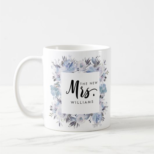 ドリームブルー結婚フローラの新しいMRSタイポグラフィ コーヒーマグカップ (左)