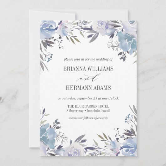 ドリームブルー |ファンシー素朴な花結婚の 招待状 (正面)