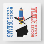 ドリームブースターと潜在的ロケット スクエア壁時計 (正面)