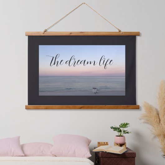 ドリームライフ引用文ピンクブルービーチ海 吊り下げ型タペストリー (寝室)