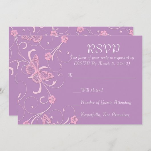 ドリームラベエレガントンダバタフライRSVPカード 招待状 (正面/裏面)