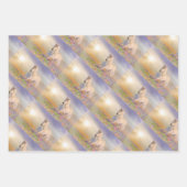 ドリームランニングホースのピンクの花の牧草地を ラッピングペーパーシート (正面)