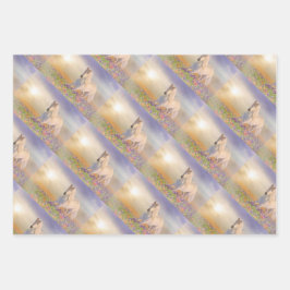 ドリームランニングホースのピンクの花の牧草地を ラッピングペーパーシート