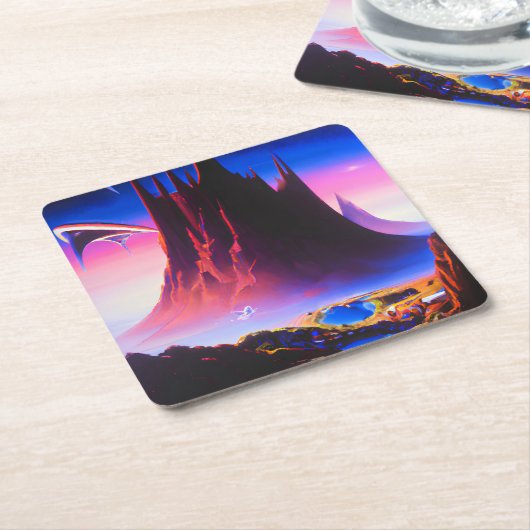 ドリームワールドオイルペインティング スクエアペーパーコースター (アングル)