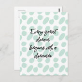 ドリーム感動的引用文ティール(緑がかった色)水玉模様シック ポストカード (正面/裏面)
