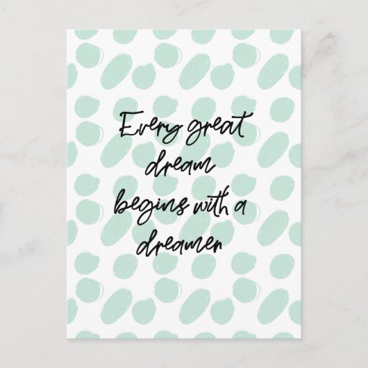 ドリーム感動的引用文ティール(緑がかった色)水玉模様シック ポストカード (正面)
