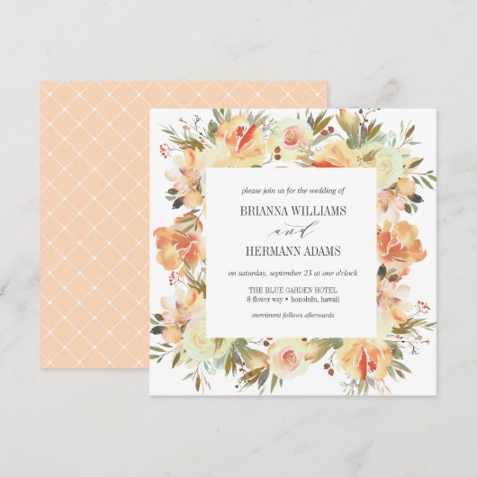 ドリーム ピーチ | ファンシー スプリング フローラル ダイヤモンド ウェディング 招待状 (正面/裏面)