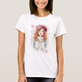 ドリーム&ブルーム 水彩ガールアート 女性用フィットTシャツ Tシャツ