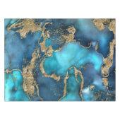 ドリーム·ブルー·ティール（緑がかった色）と金ゴールド テーブルクロス (正面(横))