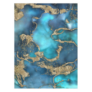 ドリーム·ブルー·ティール（緑がかった色）と金ゴールド テーブルクロス