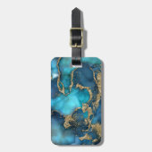 ドリーム·ブルー·ティール（緑がかった色）と金ゴールド ラゲッジタグ (正面縦)