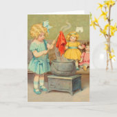 ドリーランドリー女の子のヴィンテージ遊の人形かわいい カード (黄色い花)