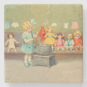 ドリーランドリー女の子のヴィンテージ遊の人形かわいい ストーンコースター (正面)