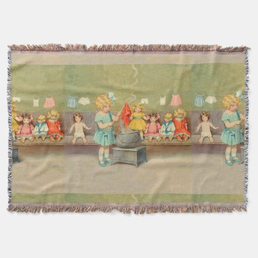 ドリーランドリー女の子のヴィンテージ遊の人形かわいい スローブランケット (正面)