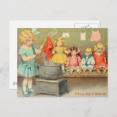 ドリーランドリー女の子のヴィンテージ遊の人形かわいい ポストカード (正面/裏面)