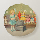 ドリーランドリー女の子のヴィンテージ遊の人形かわいい ラウンドクッション (裏面)