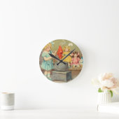 ドリーランドリー女の子のヴィンテージ遊の人形かわいい ラウンド壁時計 (ホーム)