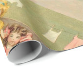 ドリーランドリー女の子のヴィンテージ遊の人形かわいい ラッピングペーパー (ロールコーナー)