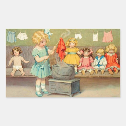 ドリーランドリー女の子のヴィンテージ遊の人形かわいい 長方形シール (正面)