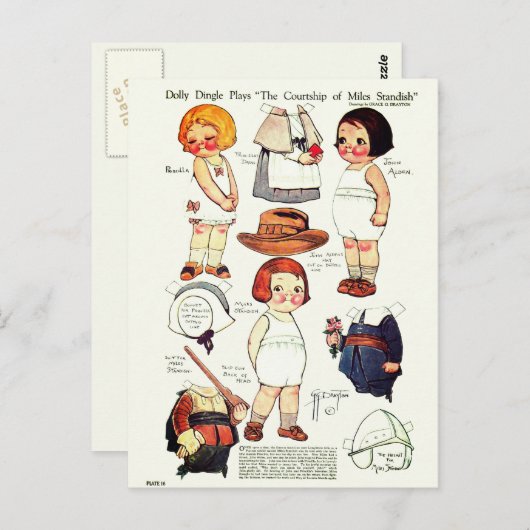 ドリー遊ディンレボーイと女の子の紙人形 ポストカード (正面/裏面)