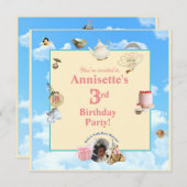 ドリー・ティーパーティー招待状 - 黒の誕生日ガール 招待状 (正面/裏面)