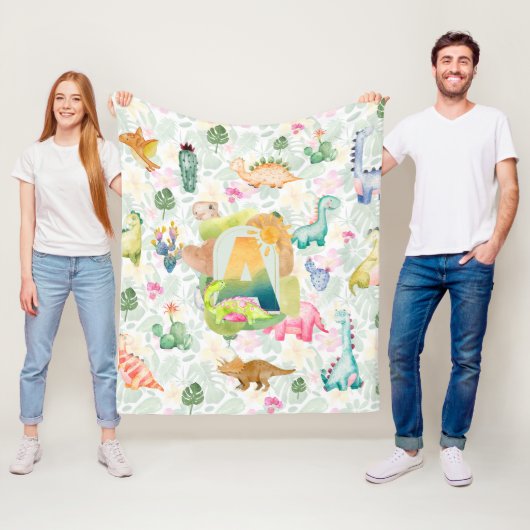 ドルキー恐竜ボーイズデコールベビー子供部屋モノグラム フリースブランケット (インサイチュ)