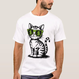 ドルサインのメガネをかけたクールなお金持ち猫 ビンテージ Tシャツ