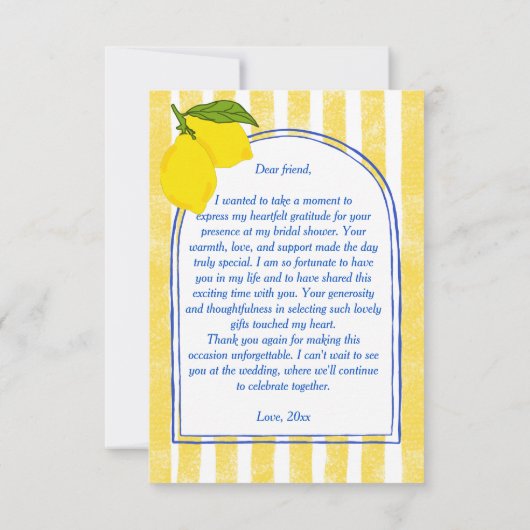 ドルチェヴィタイエローレモンイタリアンブライダルシャワー サンキューカード (裏面)