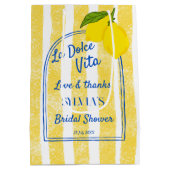 ドルチェヴィタ イエローのストライプ ウェディングシャワーのお favors ミディアムペーパーバッグ (裏面)