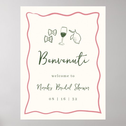 ドルチェヴィータイタリアンブライダルシャワーウェルカムサイン ポスター (正面)