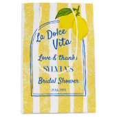 ドルチェヴィータ イエローのストライプ ウェディングシャワーのお土産 ミディアムペーパーバッグ (正面)