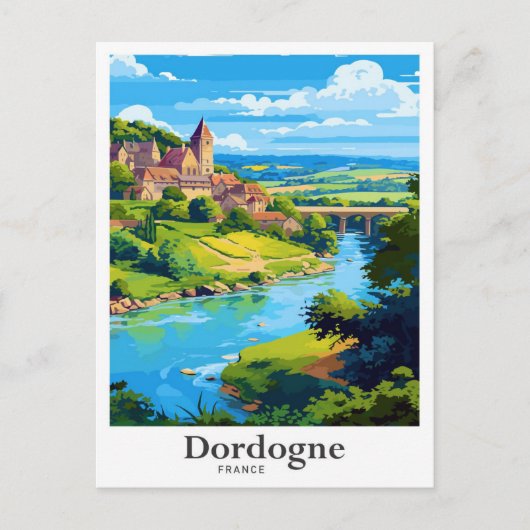 ドルドグネフランスヴィンテージトラベルイラストレーション ポストカード (正面)
