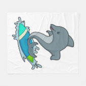 ドルピンをサーフボードとサーファー フリースブランケット (正面(横))