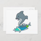 ドルピンをサーフボードとサーファー ポストカード (正面/裏面)