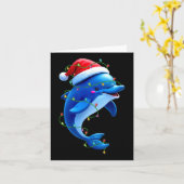ドルフィンおもしろいサンタハットクリスマスツリーライトクリスマス カード (黄色い花)