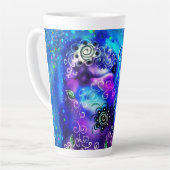 ドルフィンお洒落ブルーティール（緑がかった色）沿岸航海の カフェラテマグ (左アングル)