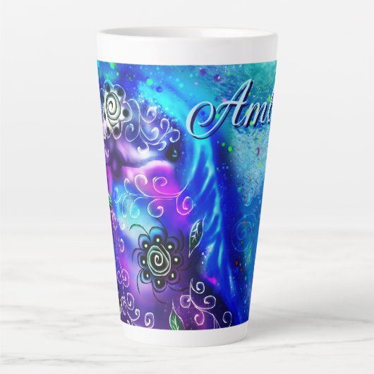 ドルフィンお洒落ブルーティール（緑がかった色）沿岸航海の カフェラテマグ (正面)