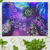 ドルフィンお洒落ブルーティール（緑がかった色）沿岸航海の キッチンタオル (折り畳み)