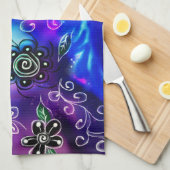 ドルフィンお洒落ブルーティール（緑がかった色）沿岸航海の キッチンタオル (四つ折り)